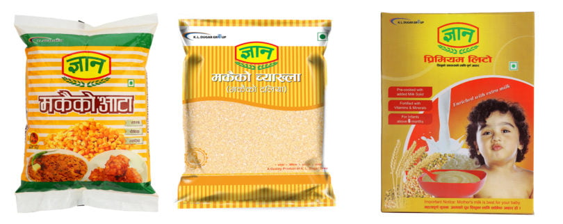 के एल दूगड समूहको ज्ञान ब्राण्डमा मकैको आटा, मकैको च्याख्ला तथा ज्ञान प्रिमियम लिटो