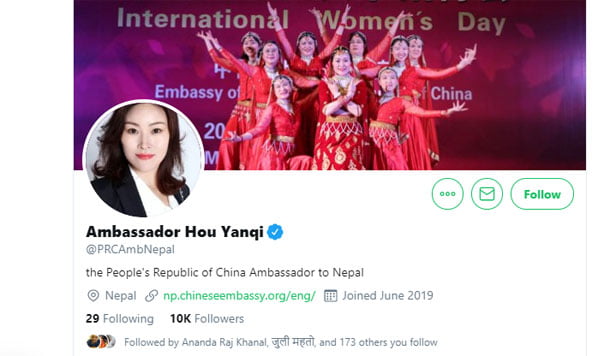 ट्विटर कुटनीतिः चिनियाँ राजदूतलाई ट्विटरमा फलो गरे चिनियाँ चलचित्र महोत्सवको टिकट पाईने