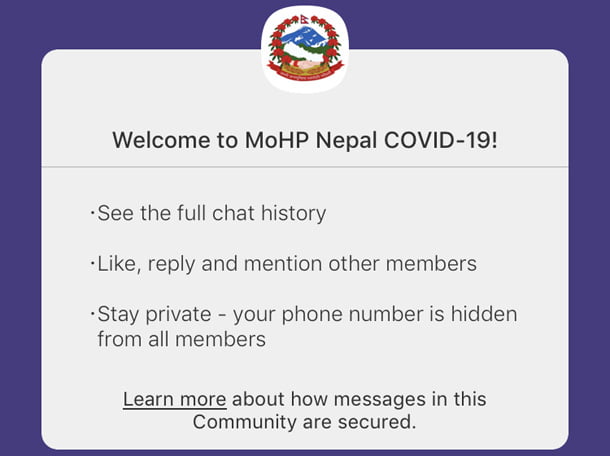 कोरोनाभाइरस बारे जानकारी दिन स्वास्थ्य मन्त्रालयको भाइबर ग्रुप, आधिकारिक सूचना पाईने