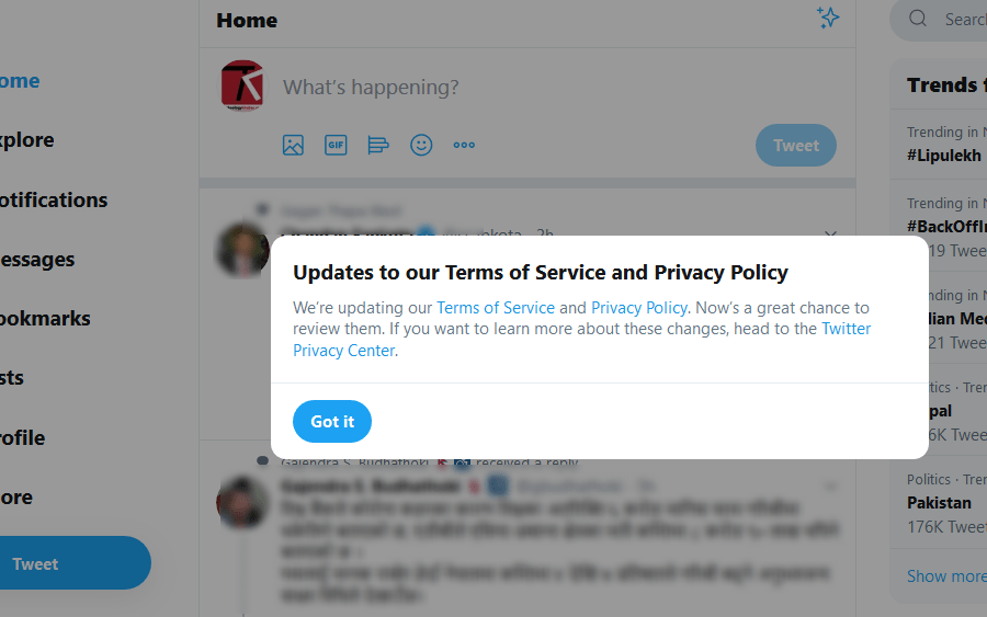 ट्विटरले आफ्नो शर्त र गोपनियताको नीति अपडेट गर्दै, नयाँ नीतिबारे सबैलाई जानकारी दिँदै