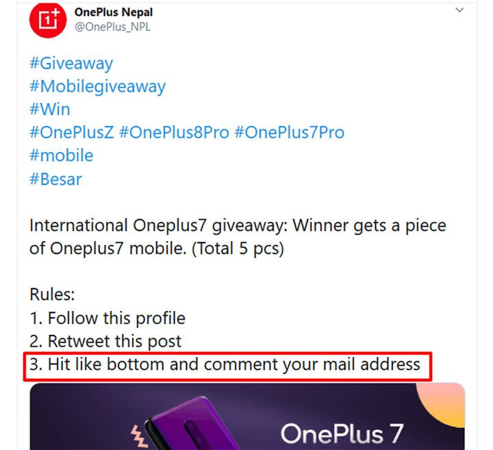 उपहारको लोभ देखाएर व्यक्तिगत ईमेल ठेगाना खुलारुपमा संकलन गर्दै वनप्लस नेपाल