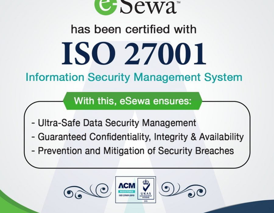 इसेवाले पायो आइएसओ २७००१: २०१३ मान्यता प्राप्त प्रमाणपत्र