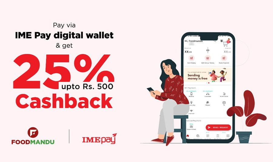 फूडमाण्डुबाट खरिद गर्दा आइएमई पेबाट भुक्तानी गर्न सकिने, २५ प्रतिशत क्यास ब्याक पाईने