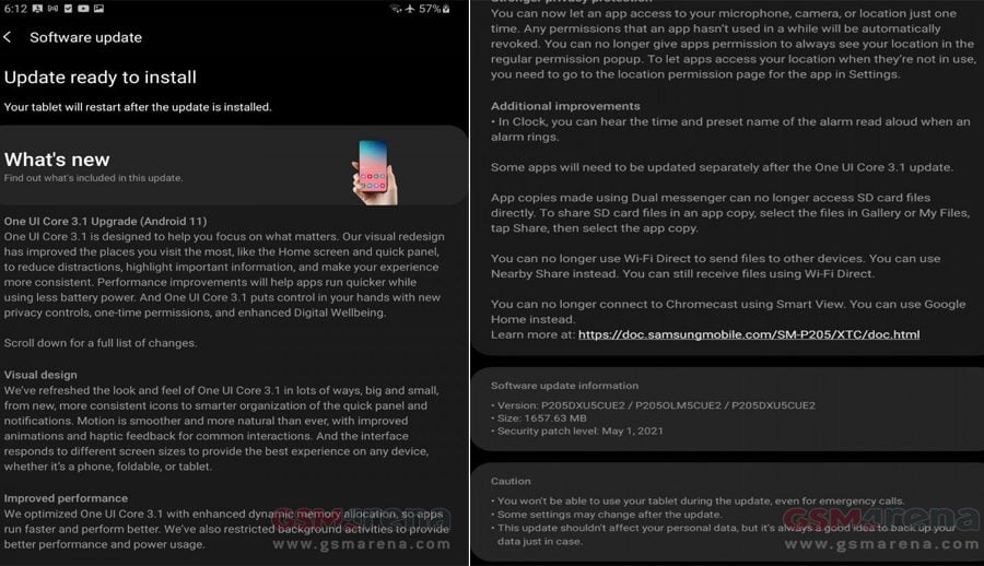 सामसङ ग्यालेक्सी ट्याब ८.० मा एन्ड्रोइड ११ मा आधारित वन यूआई कोर ३.१ अपडेट उपलब्ध