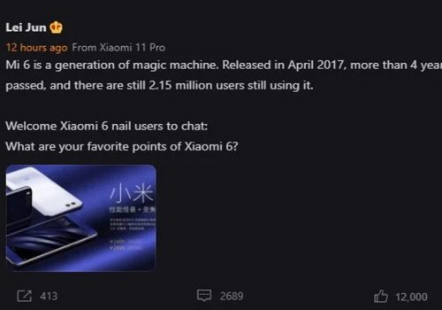 शाओमी एमआई६ का अझै २० लाख प्रयोगकर्ता रहेको कम्पनीका सीईओको दावी