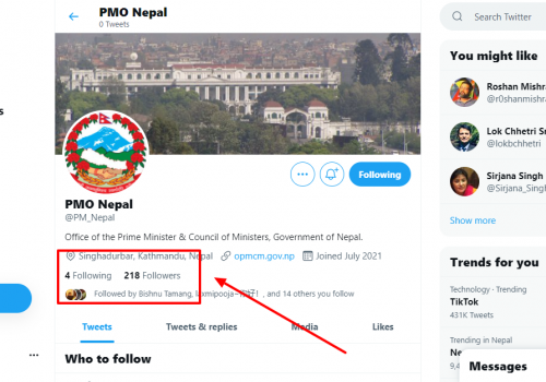 प्रधानमन्त्रीको आधिकारिक ट्विटर ह्याण्डल आर्काइभ गर्न नजान्दा फलोअर र ब्लू टिक हरायो