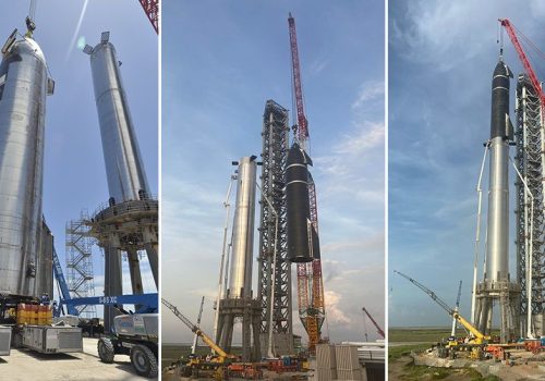 स्पेसएक्सले दुई ओटा स्टारशिपका सिस्टम एउटैमा एसेम्बल गर्दै, चारसय फिट अग्लो हुने