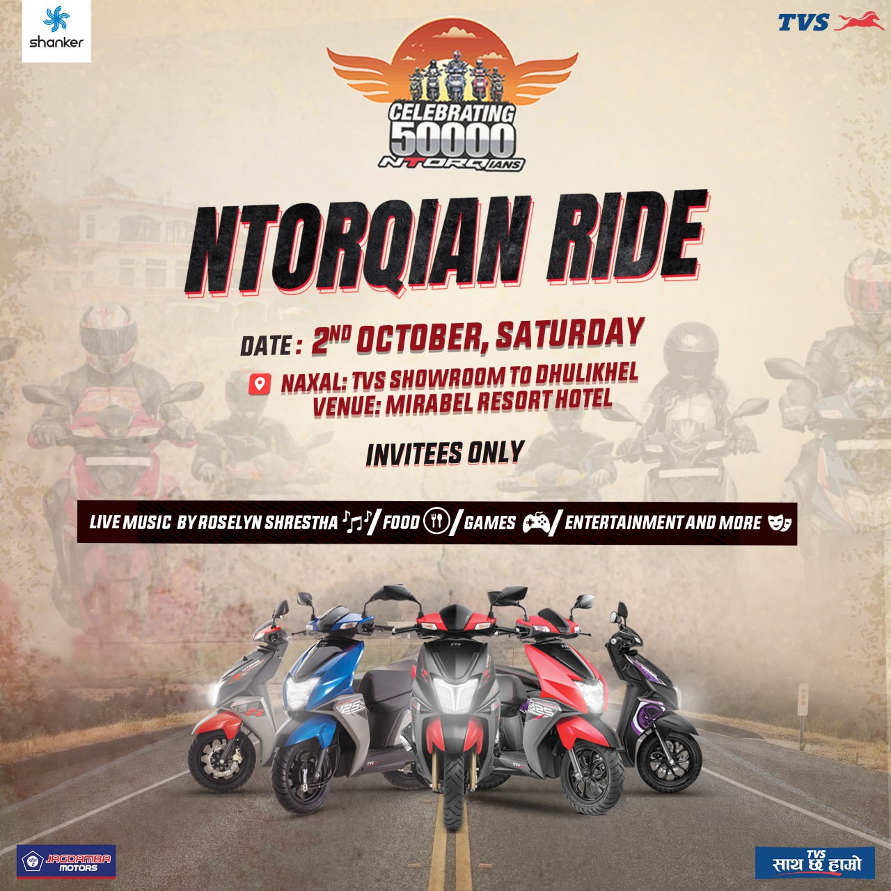 जगदम्बा मोटर्सले एनटर्कियनको ५०,००० माइलस्टोन पुगेको उपलक्ष्यमा एनटर्कियन राइडको आयोजना गर्दै