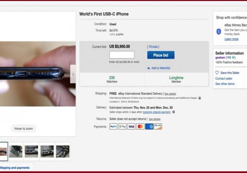 यूएसबी सी चार्जिङ पोर्टयुक्त पहिलो आईफोन एक्स ईबेमा ८६ हजार १ डलरमा बिक्री