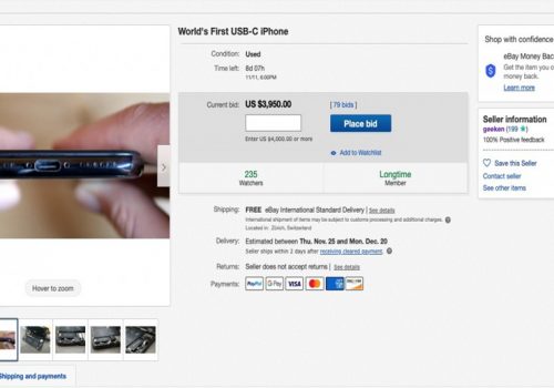 यूएसबी-सी पोर्टयुक्त पहिलो आईफोन एक्स ई-बेको अक्शनमा