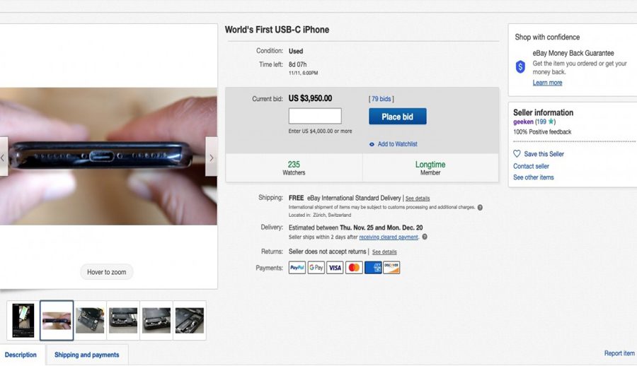 यूएसबी-सी पोर्टयुक्त पहिलो आईफोन एक्स ई-बेको अक्शनमा