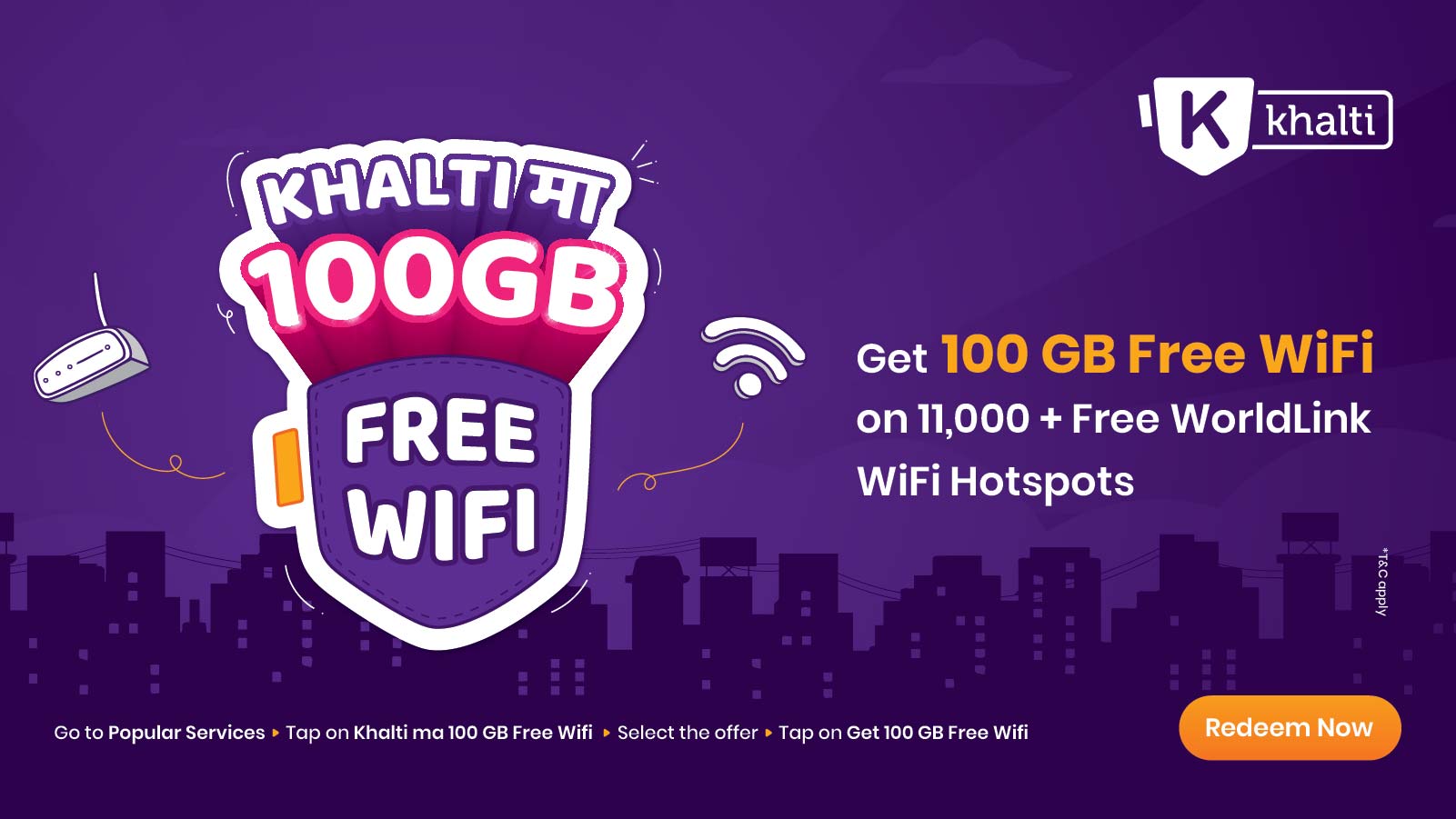 Khalti users get 100 GB Free WiFi on WorldLink’s Free WiFi hotspot