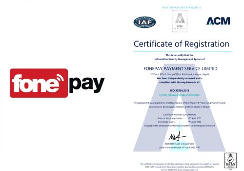 फोनपे आइएसओ २७००१ः२०१३ बाट प्रमाणिकरण