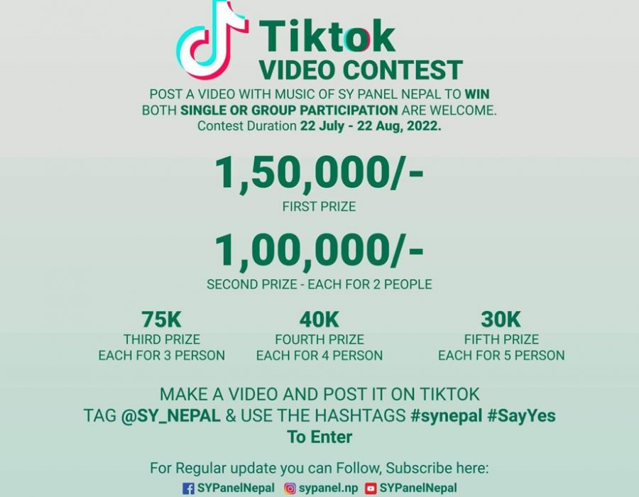 एसवाई प्यानलले टिकटक प्रतियोगिता आयोजना गर्दै, ८ लाख ८५ हजार पुरस्कार राशी