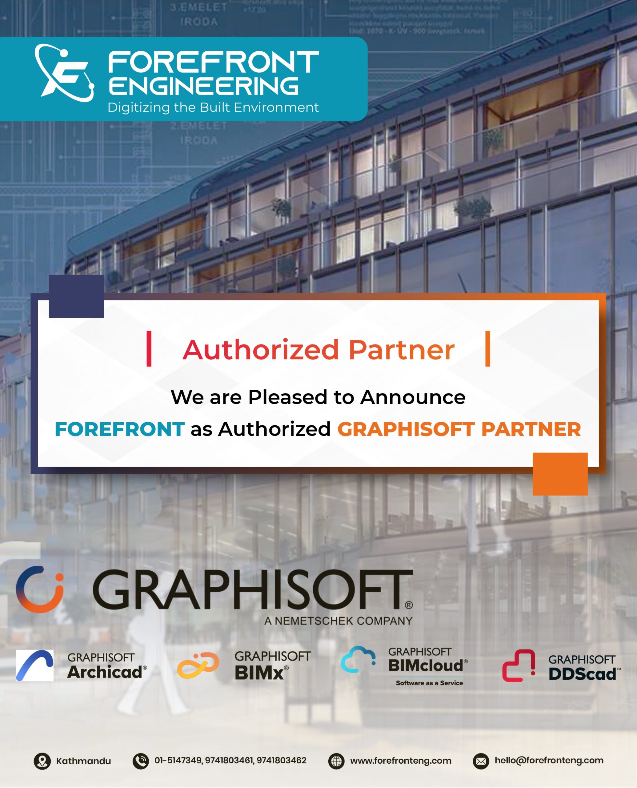 Forefront Engineering announces the official distributor of Graphisoft’s software products
