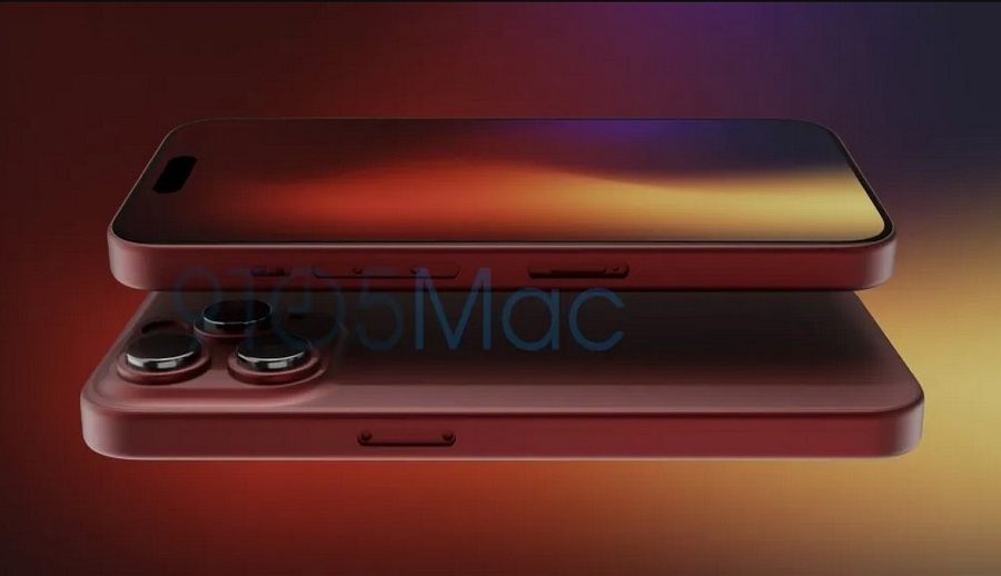 आईफोन १५ प्रो को हिरो डार्क रेड कलरको रेण्डर
