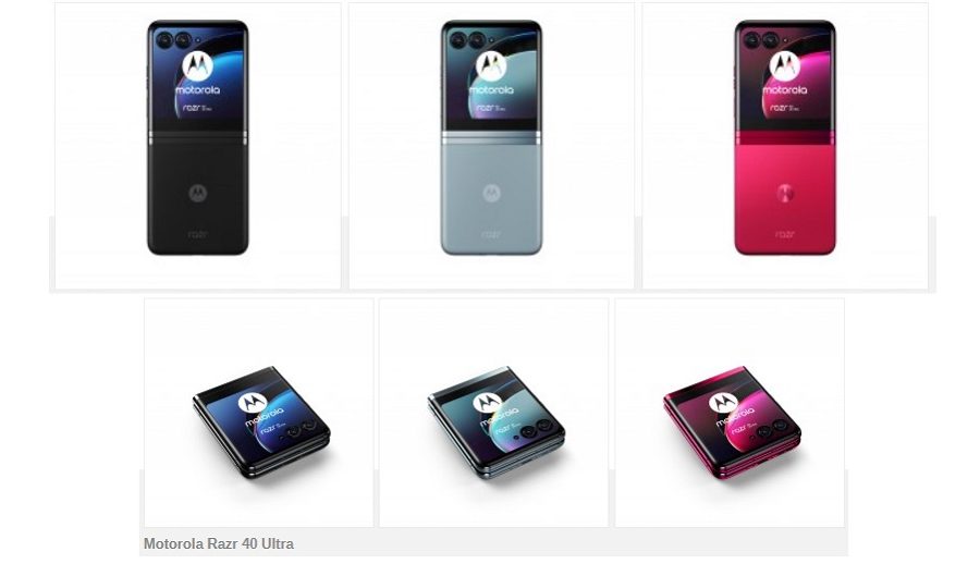 मोटोरोला रेजर ४० अल्ट्राको सबै तीन रंगहरू देखाउने आधिकारिक रेन्डर लीक