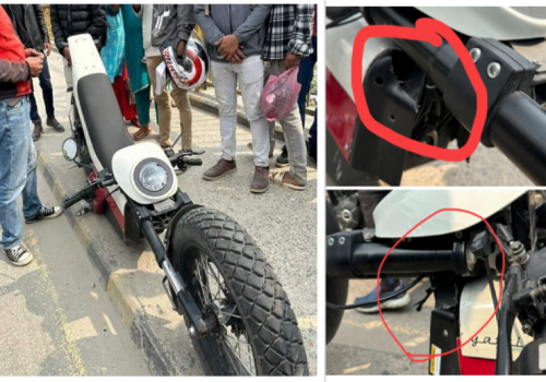 यात्री मोटरसाइकल्सले भन्यो- “बाइकको तस्विर हालसालैको हो, तर भाँचिएको बाईक टेस्ट युनिट हो”