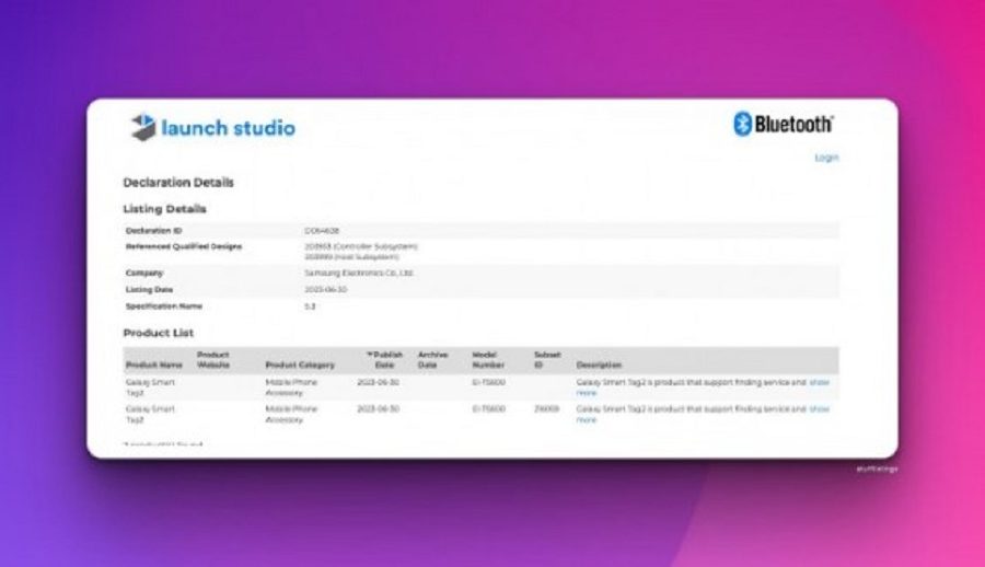 सामसङ ग्यालेक्सी स्मार्ट ट्याग २ ब्लुटुथ प्रमाणीकरण सूचीमा, ब्लुटुथ ५‍.३ भर्सनलाई समर्थन गर्ने