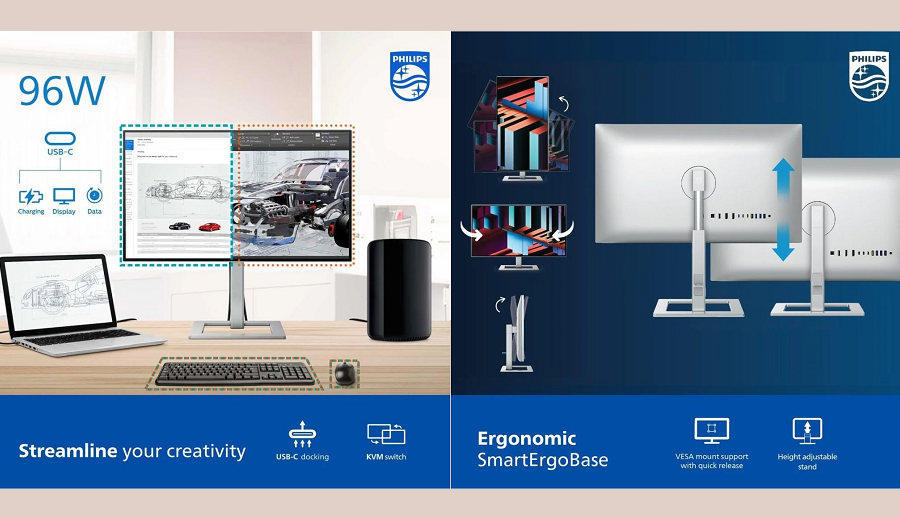 फिलिप्स २७–इन्च फोरके मनिटर लन्च, ९६ वाट यूएसबी–सी चार्जिङ समावेश
