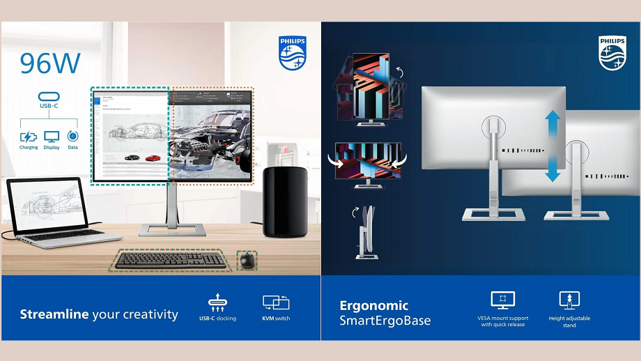 फिलिप्स २७–इन्च फोरके मनिटर लन्च, ९६ वाट यूएसबी–सी चार्जिङ समावेश