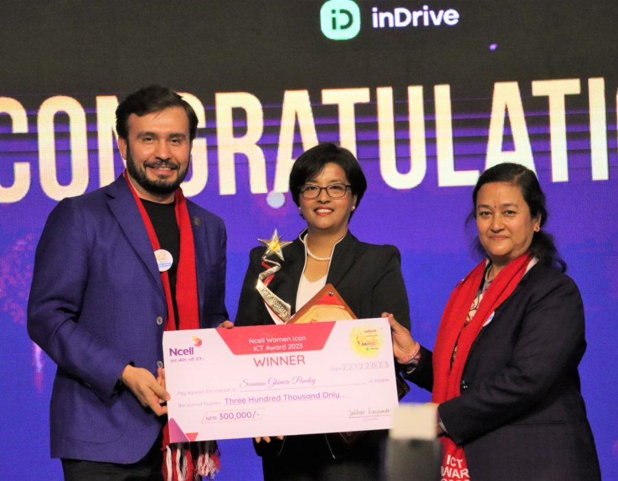 ‘एनसेल वुमन आइकन आइसिटी अवार्ड २०२३’ बाट सुनैना घिमिरे पाण्डे सम्मानित