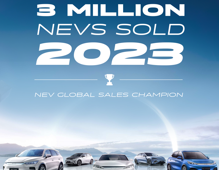 बीवाइडीले २०२३ मा बेच्यो ३० लाख भन्दा बढीको संख्यामा विद्युतिय सवारी साधन