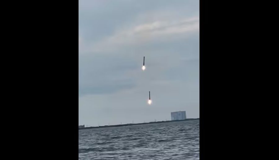 भूउपग्रह प्रक्षेपण पछि स्पेसएक्सका २ रकेट बूस्टरहरू यसरी एकसाथ फर्किए