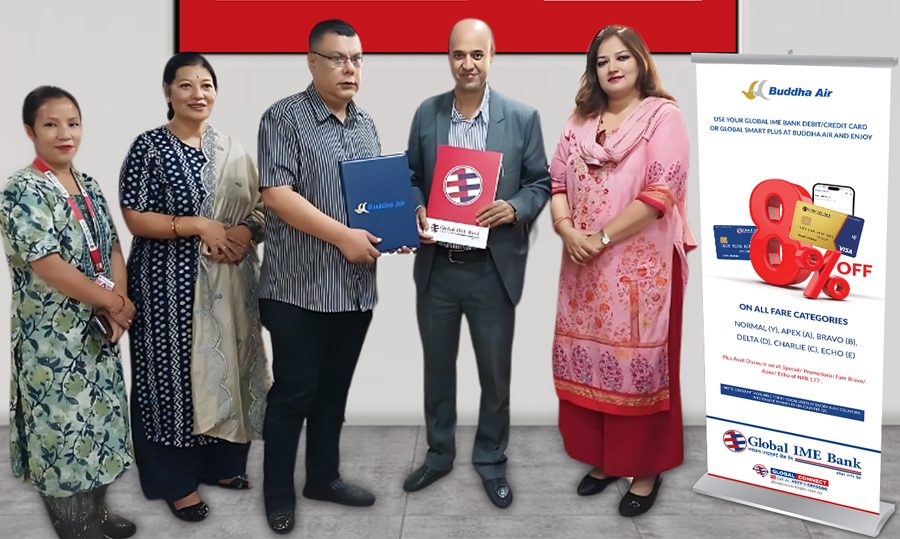 ग्लोबल आइएमई बैंकका कार्ड र एपका प्रयोगकर्ताहरुले बुद्ध एयरको टिकट खरिदमा ८ प्रतिशत छुट पाउने