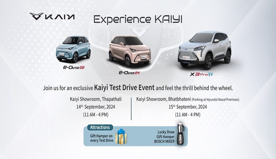 केई गाडीको टेष्ट ड्राइभ कार्यक्रम भदौ २९ र ३० गते