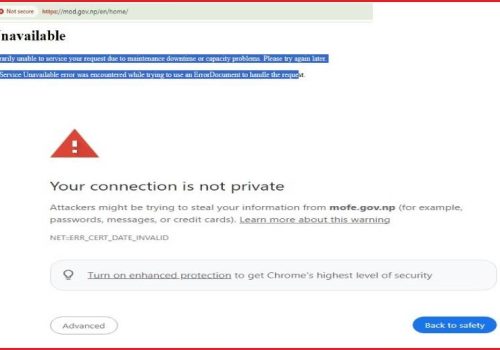 आठ मन्त्रालयका वेबसाइट: कुनै खुल्दैनन, कुनै खुल्छन् तर ‘असुरक्षित’ ट्यागसहित