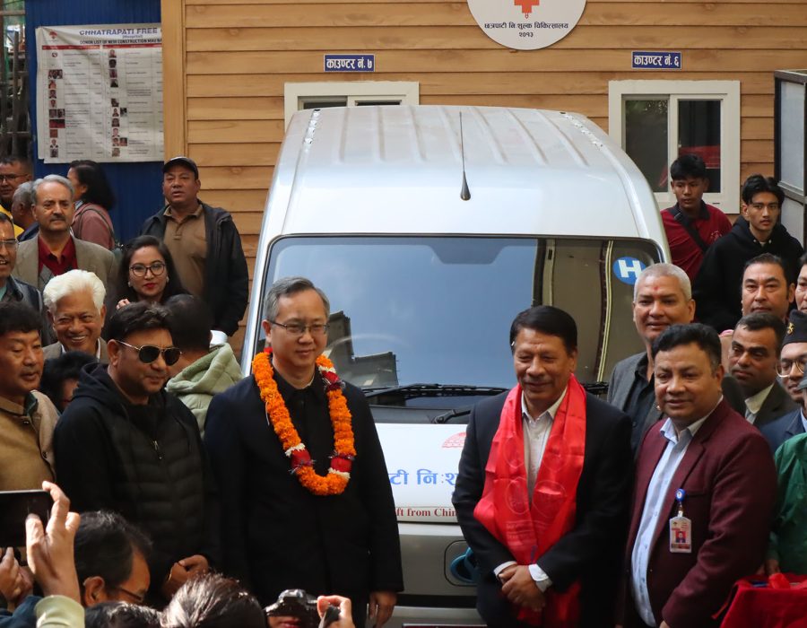 Chinese Embassy hands over EV to Chhatrapati Free Hospital