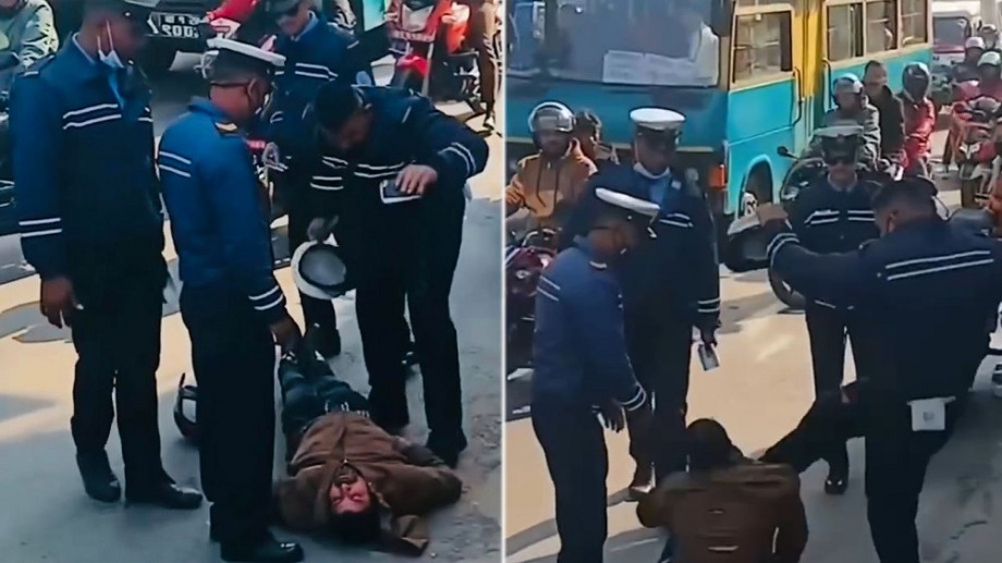 सामाजिक सञ्जालमार्फत भाइरल भिडियोमा ‘सर्वसाधारण कुट्ने’ चार जना ट्राफिक प्रहरी कारबाहीमा
