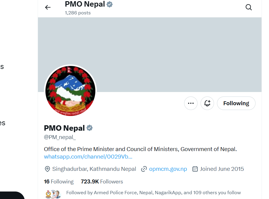 प्रधानमन्त्रीको आधिकारीक एक्स अकाउन्टबाट हटाइयो केपी ओलीको तस्विर, राखियो सरकारी लोगो