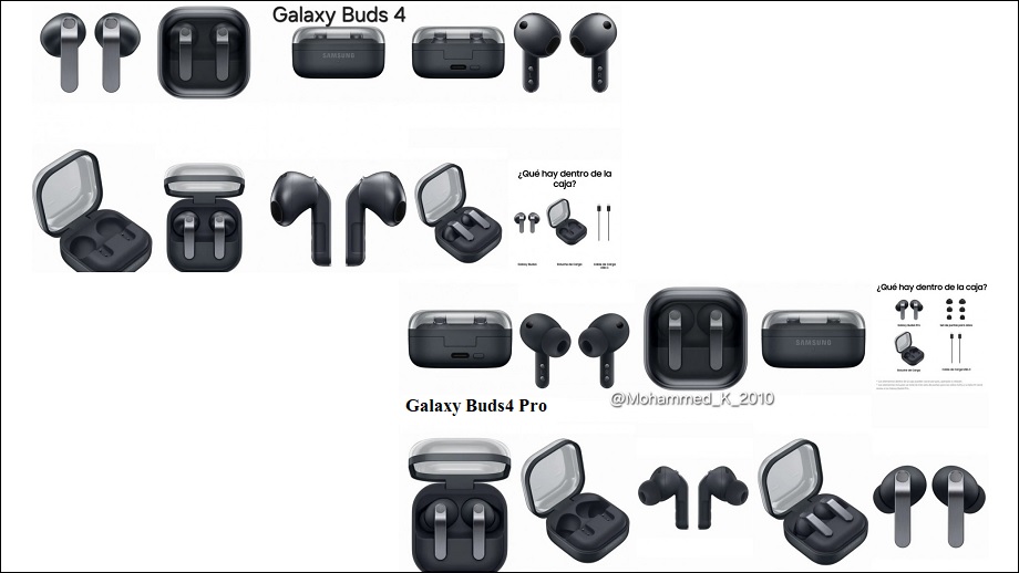 सामसङ ग्यालेक्सी बड्स४ र बड्स४ प्रोको डमी युनिटहरू मेटालिक स्टीम फिनिशमा देखा परे