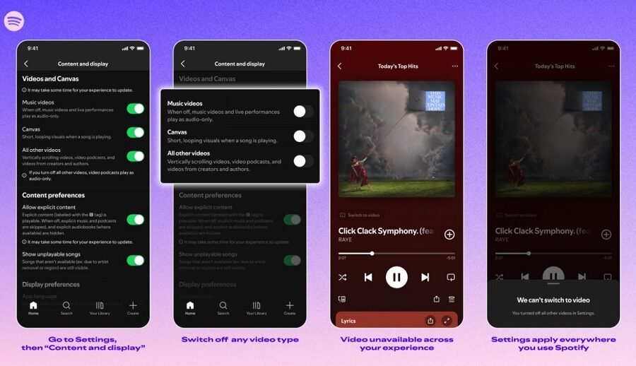 स्पोटिफाईले सबै डिभाइसहरूमा भिडियो कन्टेण्ट सहज रुपमा बन्द गर्ने सुविधा प्रस्तुत गर्ने