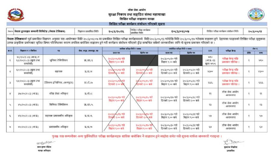 नेपाल टेलिकमको लिखित परीक्षा कार्यक्रम संशोधन